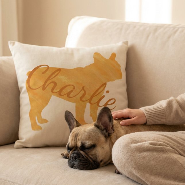 Personalized French Bulldog Pastel Orange Frenchie Kissen (Von Creator hochgeladen)