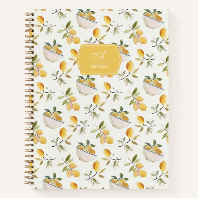 Personalized French Country Lemon Pattern Monogram Notizbuch (Vorderseite)