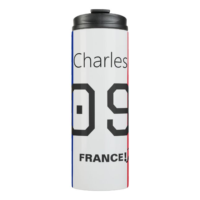 Personalized French Flag Soccer Player Fan Support Thermosbecher (Vorderseite)