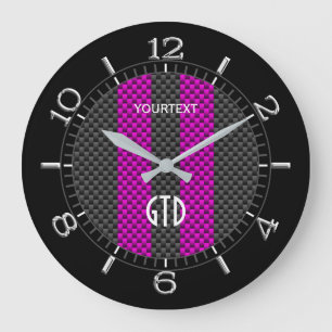 Personalized Fuchsia Carbon Style Racing Stripes Große Wanduhr