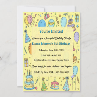 Personalized Fun Doodle Art Kids Birthday Party Einladung