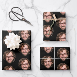 Personalized Funny Black Custom Face Photo Geschenkpapier Set