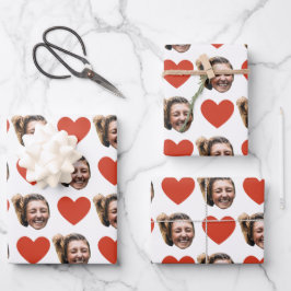 Personalized Funny Custom Face Photo Love Heart  Geschenkpapier Set