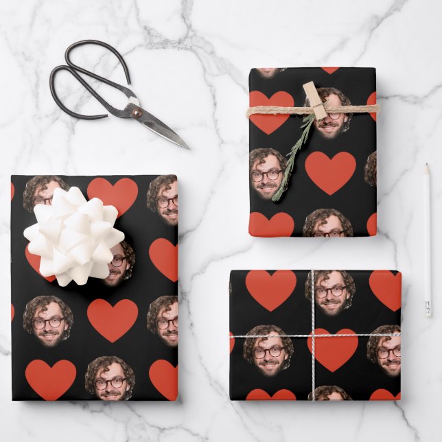 Personalized Funny Custom Face Photo Love Heart Geschenkpapier Set (Vorderseite)