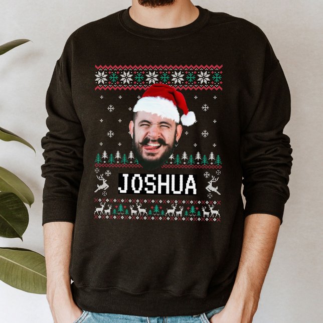 Personalized Funny Face Photo with Santa Hat Ugly Sweatshirt (Von Creator hochgeladen)