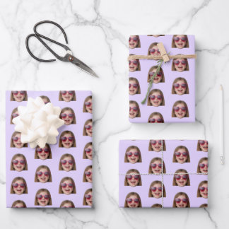 Personalized Funny Lavender Custom Face Photo Geschenkpapier Set