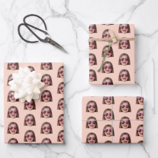 Personalized Funny Peach Custom Face Photo Geschenkpapier Set