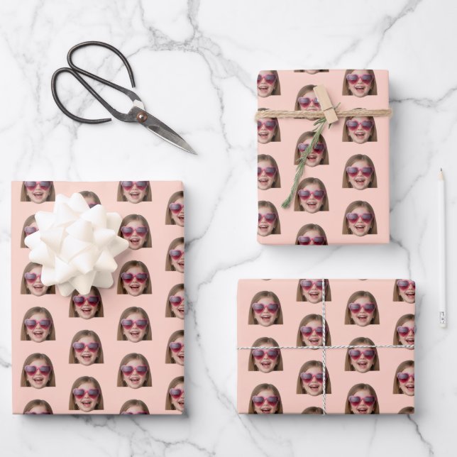 Personalized Funny Peach Custom Face Photo Geschenkpapier Set (Vorderseite)