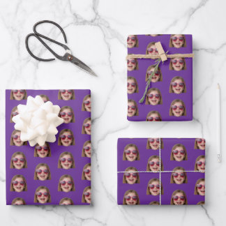 Personalized Funny Purple Custom Face Photo   Geschenkpapier Set