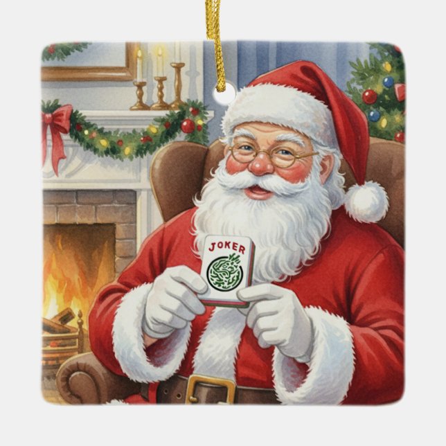 Personalized Funny Santa Bring Me a Joker Mahjong Keramikornament (Vorderseite)