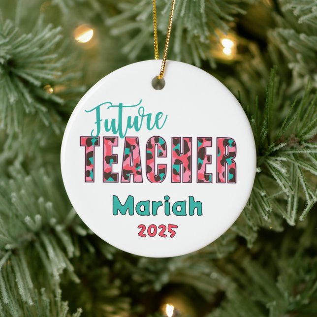 Personalized Future Teacher Leopard Print Ornament (Baum)