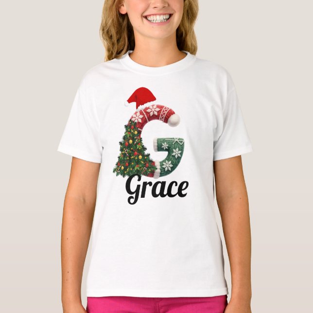 Personalized "G" Christmas Letter  T-Shirt (Vorderseite)