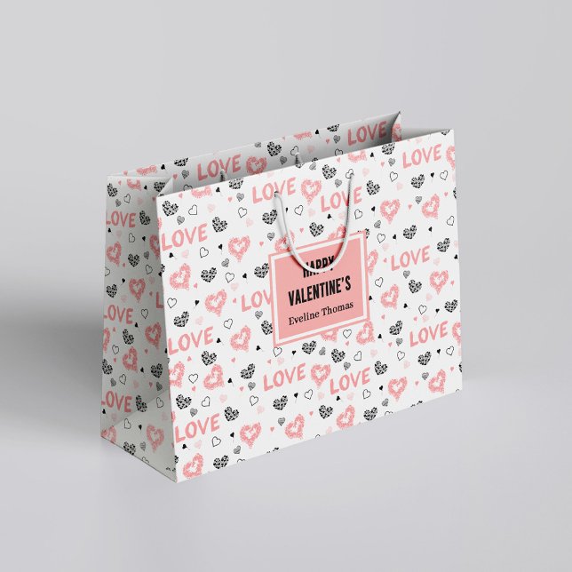 Personalized Galentine Love Sketch Heart Gift Bag Große Geschenktüte (Personalized Galentine Love Sketch Heart Gift Bag)
