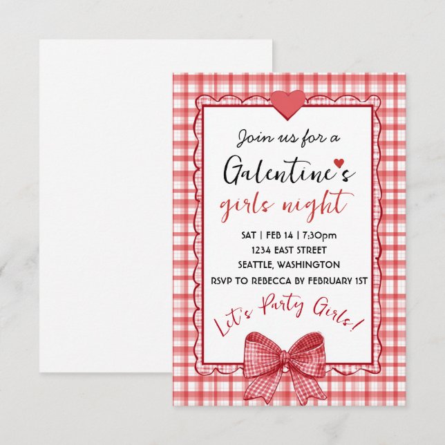 Personalized Galentines Girls Night Invitation RSVP Karte (Vorne/Hinten)