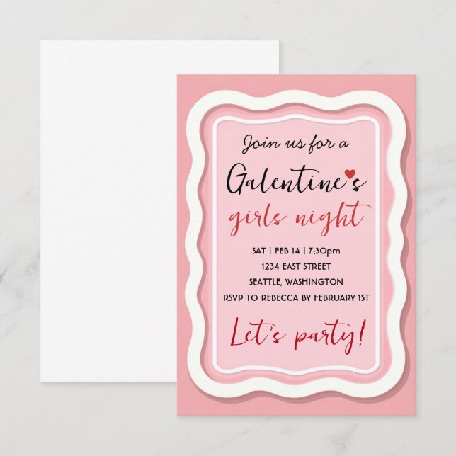 Personalized Galentines Pink Party Invitation RSVP Karte (Vorne/Hinten)