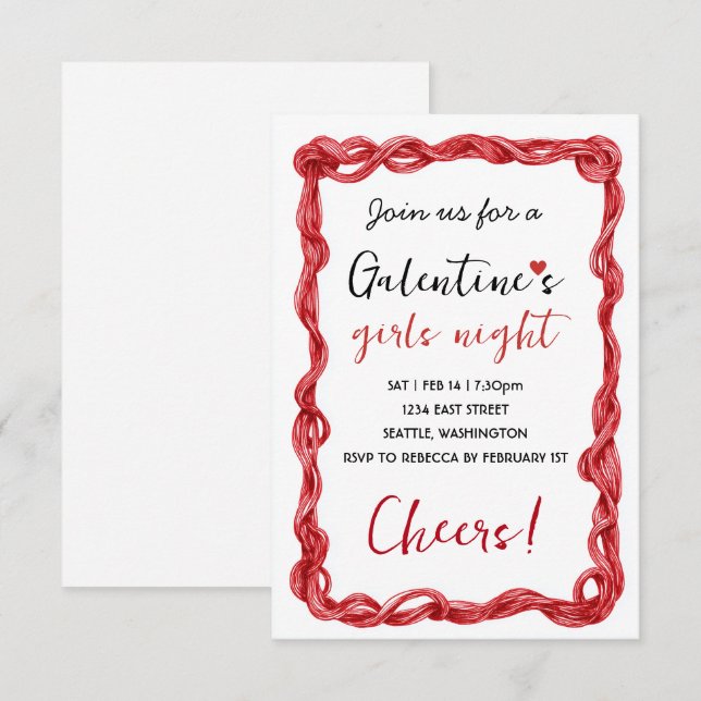 Personalized Galentines Red Party Invitation RSVP Karte (Vorne/Hinten)
