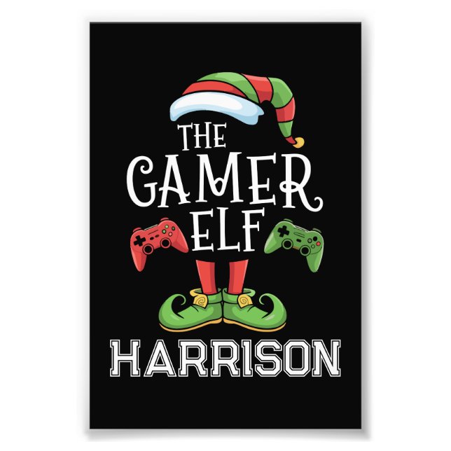 Personalized Gamer Elf Christmas Video Gaming  Fotodruck (Vorne)