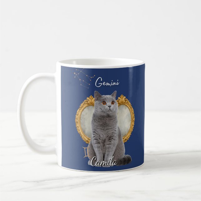 Personalized Gemini Cat Mug with Name Kaffeetasse (Links)