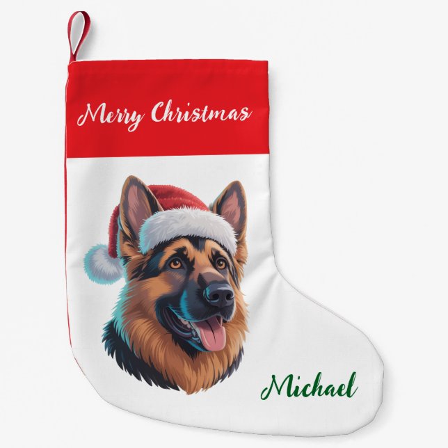 Personalized German Shepherd Dog in Santa Hat      Kleiner Weihnachtsstrumpf (Vorderseite)