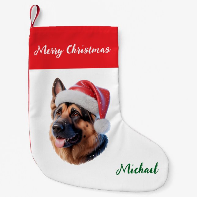 Personalized German Shepherd Dog in Santa Hat      Kleiner Weihnachtsstrumpf (Vorderseite)