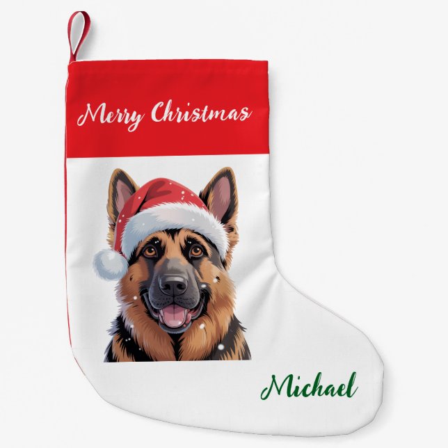 Personalized German Shepherd Dog in Santa Hat      Kleiner Weihnachtsstrumpf (Vorderseite)