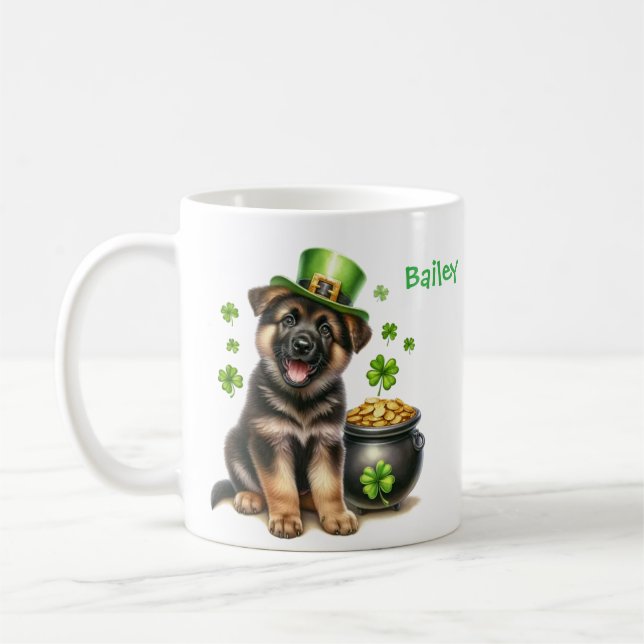 Personalized German Shepherd St. Patty's Day Kaffeetasse (Links)