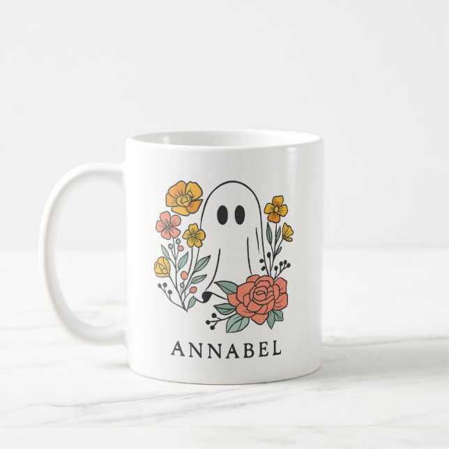 Personalized Ghost Floral Mug – Cute Halloween Kaffeetasse (Links)
