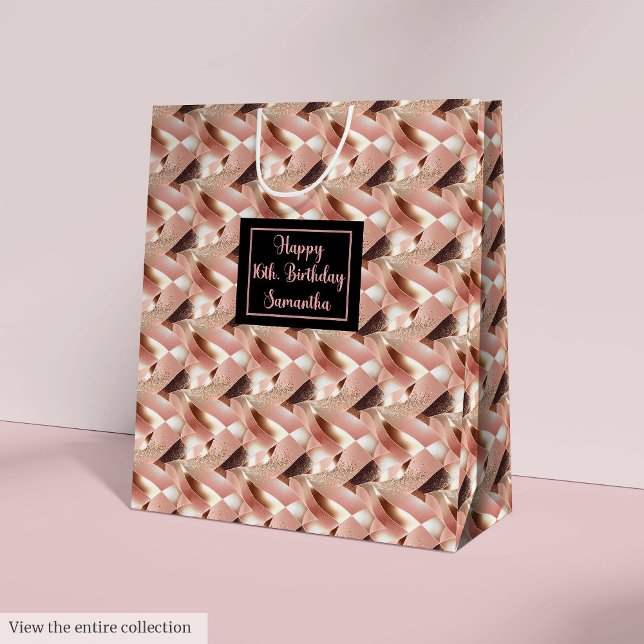 Personalized Gift Bag Rose Gold and Black Wrap Mittlere Geschenktüte (Personalized Gift Bag Rose Gold and Black Wrap)