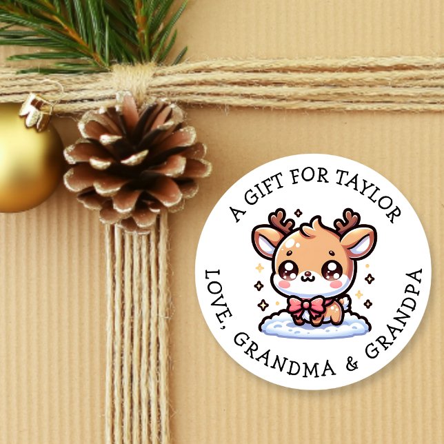 Personalized Gift Tag Christmas | Cute Pink Runder Aufkleber (Von Creator hochgeladen)