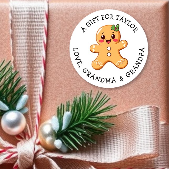 Personalized Gift Tag Christmas | Cute Pink Runder Aufkleber (Von Creator hochgeladen)