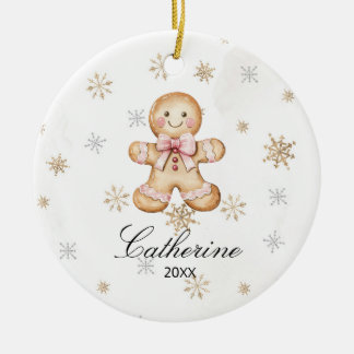 Personalized Gingerbread Cookie Winter Snowflake Keramik Ornament