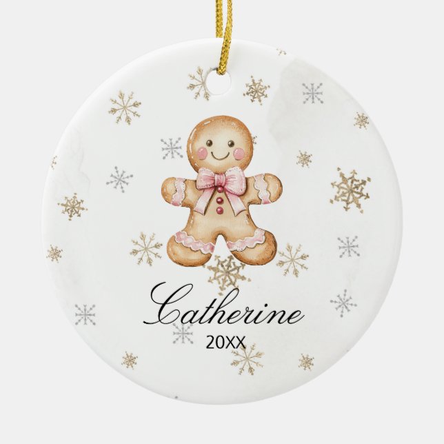 Personalized Gingerbread Cookie Winter Snowflake Keramik Ornament (Vorne)