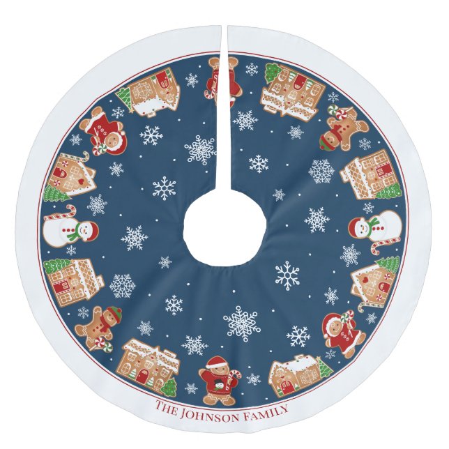 Personalized Gingerbread Village Brushed Polyester Weihnachtsbaumdecke (Vorderseite)