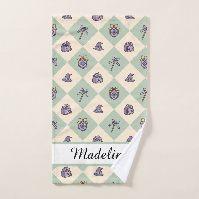 Personalized Girl Academy Checkered Mint Green  Handtuch (Handtuch)