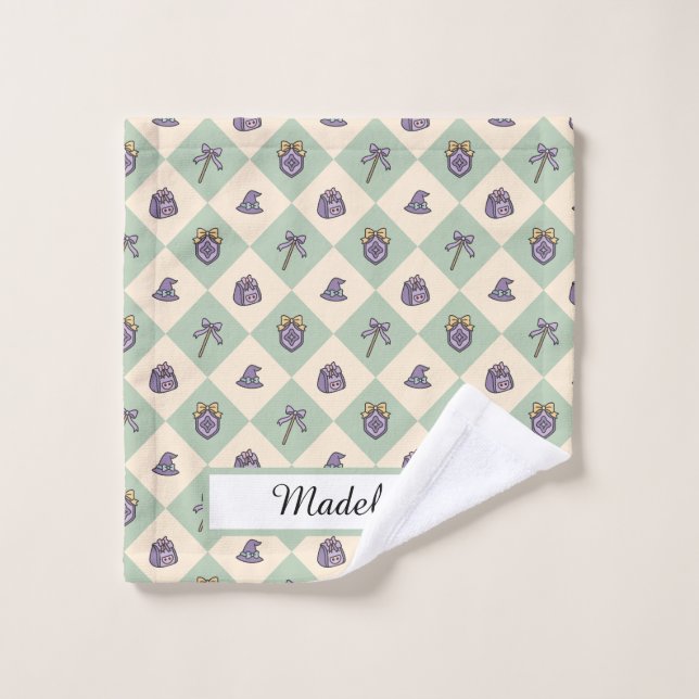 Personalized Girl Academy Checkered Mint Green  Waschlappen (Waschlappen)