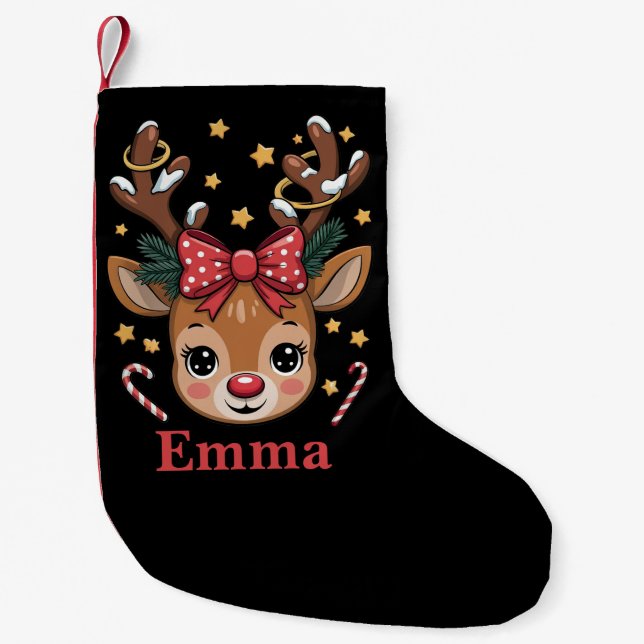 Personalized Girl Christmas Reindeer Family Xmas Kleiner Weihnachtsstrumpf (Vorderseite)