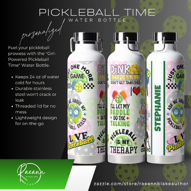 Personalized "Girl-Powered Pickleball Time" Trinkflasche (Von Creator hochgeladen)