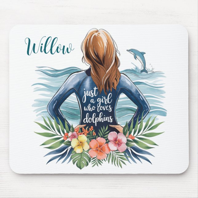 Personalized Girl Who Loves Dolphins Mousepad (Vorne)
