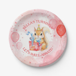 Personalized Girl's Birthday Squirrel Pink and Red Pappteller
