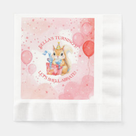 Personalized Girl's Birthday Squirrel Pink and Red Serviette