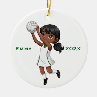 Personalized Girls (Dark Skin) Netball Player Keramik Ornament