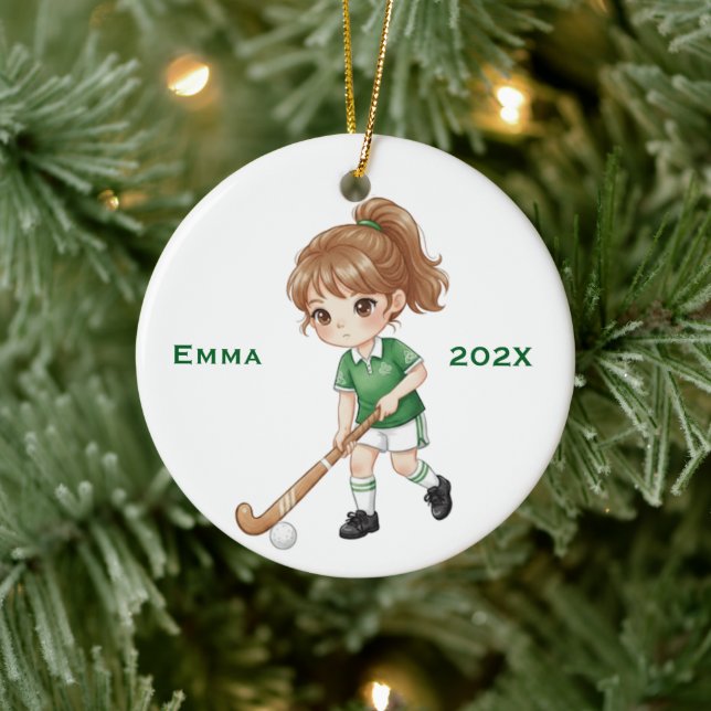 Personalized Girls Field Hockey Player Keramik Ornament (Baum)