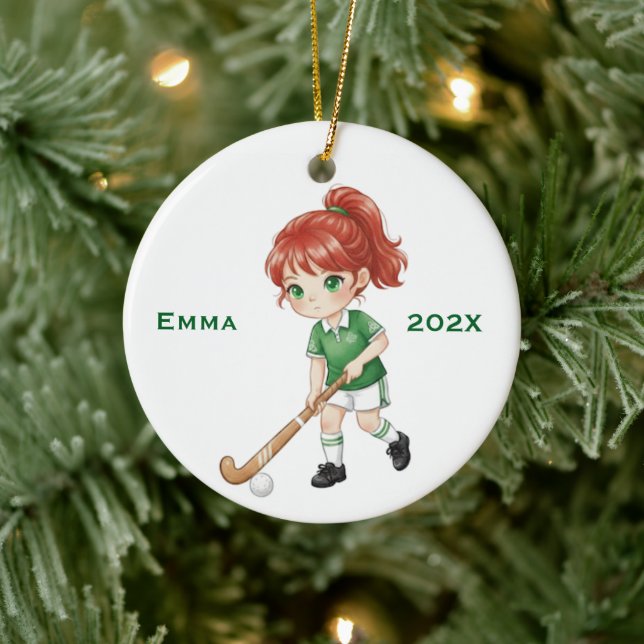 Personalized Girls (Red Hair) Field Hockey Player Keramik Ornament (Baum)