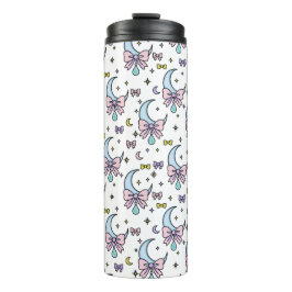 Personalized Girly Cute Bow Name Moons White Thermosbecher