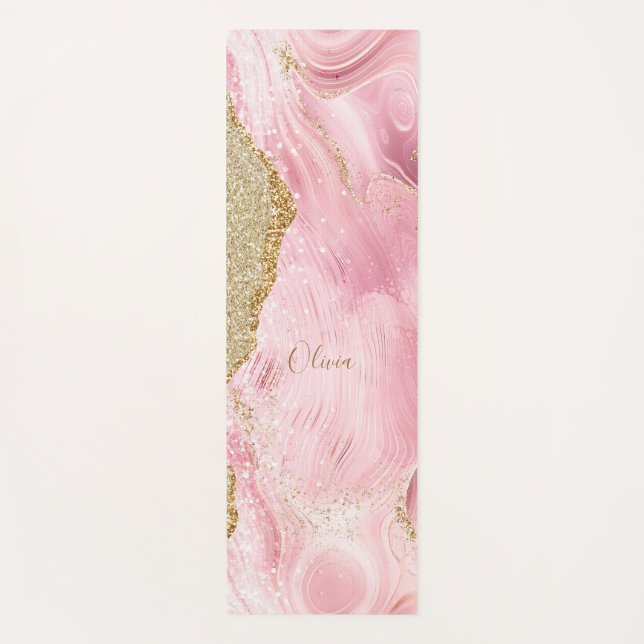 Personalized Girly Pink Agate w/Gold Glitter Yogamatte (Vorderseite)
