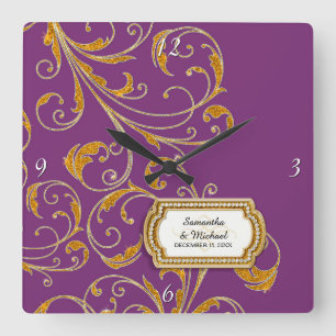 Personalized Glam Old Hollywood Regency Black Tie Quadratische Wanduhr