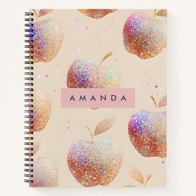 Personalized Glitter Apple Sparkle Fruit Pastel  Notizbuch (Vorderseite)