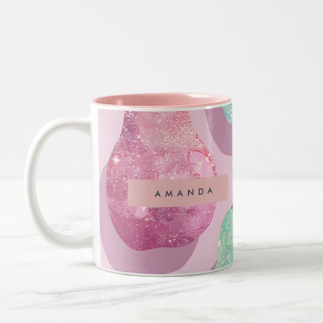 Personalized Glitter Pink and Aqua Pears Zweifarbige Tasse (Links)