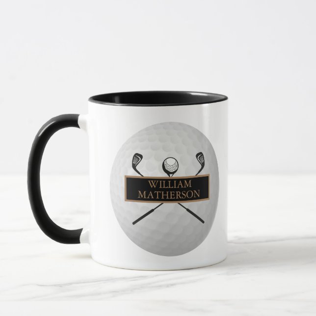 Personalized Gold and Black Golf Ball Classic Tasse (Links)