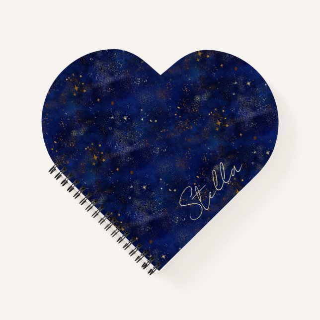 Personalized Gold and Navy Stars Notizbuch (Vorderseite)